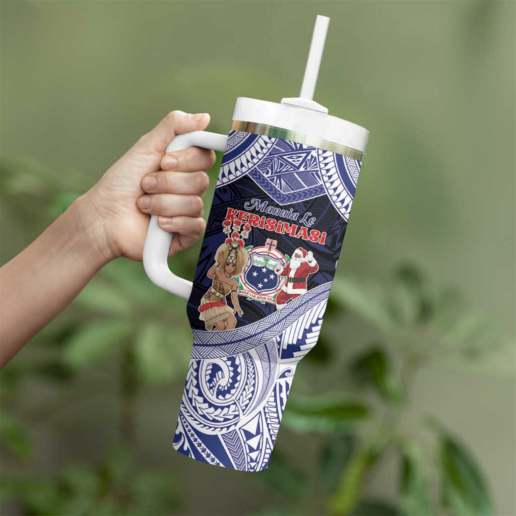 Samoa Christmas Tumbler With Handle Samoan Siva Dance With Santa - Polynesian Pride