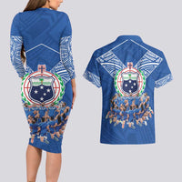 Toa Samoa Couples Matching Long Sleeve Bodycon Dress and Hawaiian Shirt Samoan Warrior Spirit Rugby DT05 - Polynesian Pride