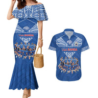 Toa Samoa Couples Matching Mermaid Dress and Hawaiian Shirt Samoan Warrior Spirit Rugby DT05 Blue - Polynesian Pride