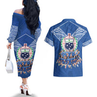 Toa Samoa Couples Matching Off The Shoulder Long Sleeve Dress and Hawaiian Shirt Samoan Warrior Spirit Rugby DT05 - Polynesian Pride