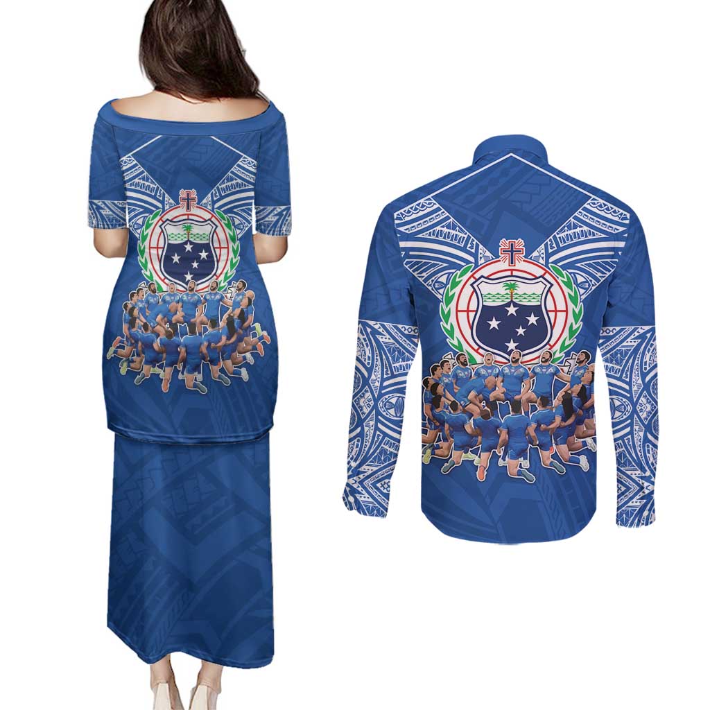 Toa Samoa Couples Matching Puletasi and Long Sleeve Button Shirt Samoan Warrior Spirit Rugby - Polynesian Pride