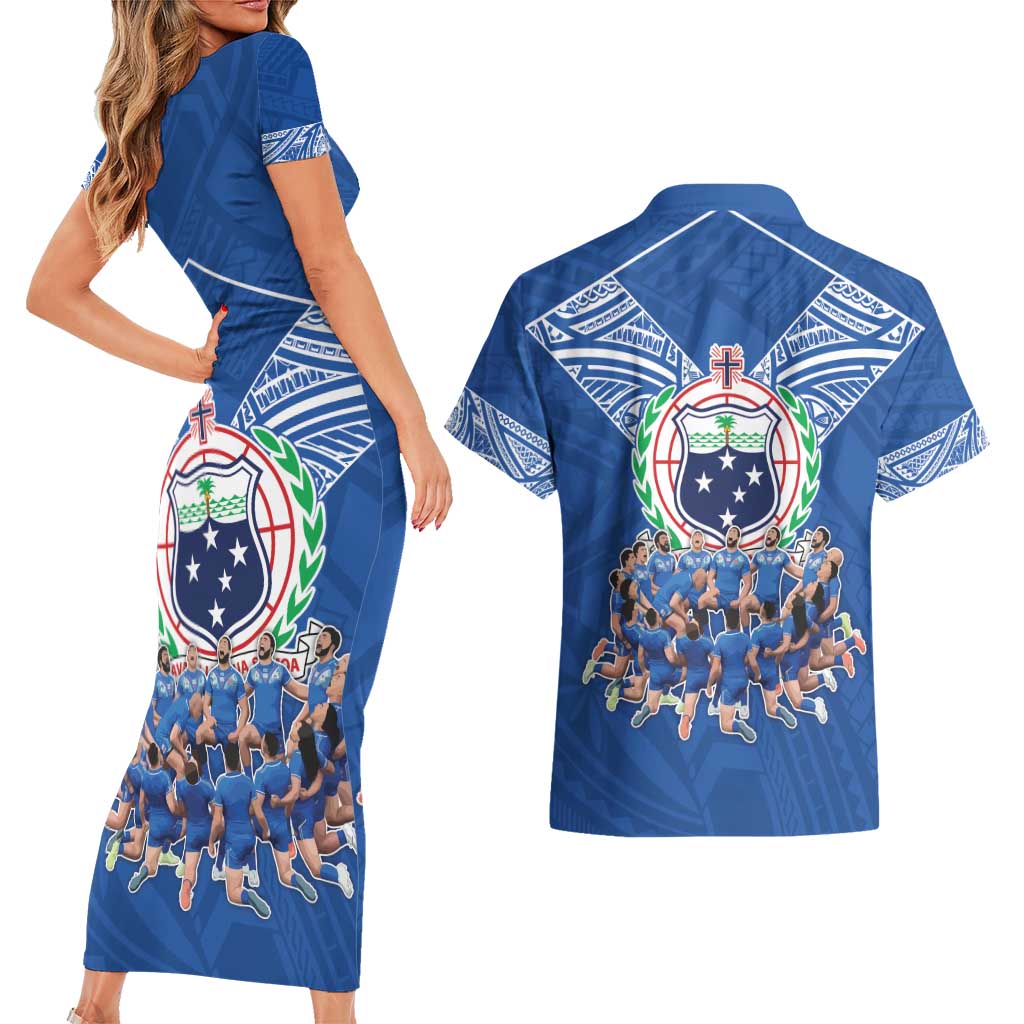 Toa Samoa Couples Matching Short Sleeve Bodycon Dress and Hawaiian Shirt Samoan Warrior Spirit Rugby DT05 - Polynesian Pride