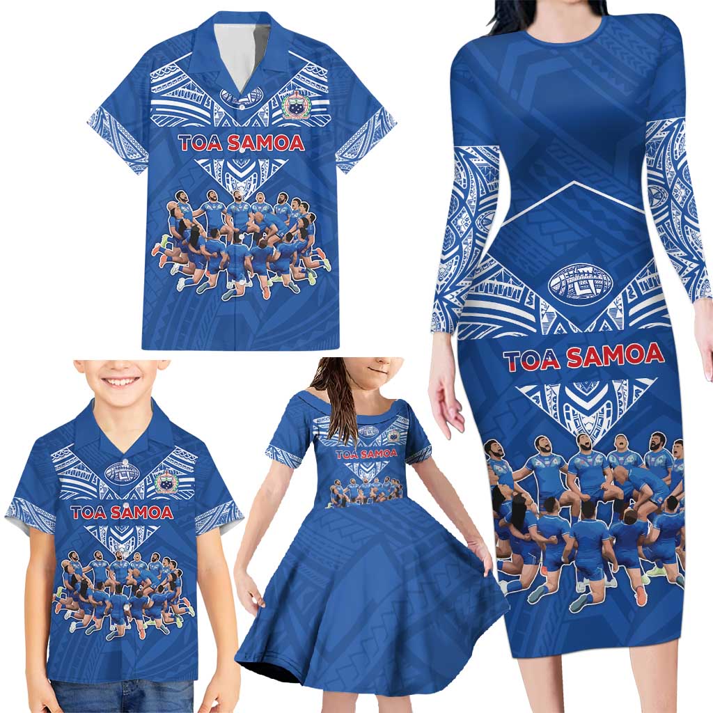 Toa Samoa Family Matching Long Sleeve Bodycon Dress and Hawaiian Shirt Samoan Warrior Spirit Rugby DT05 - Polynesian Pride