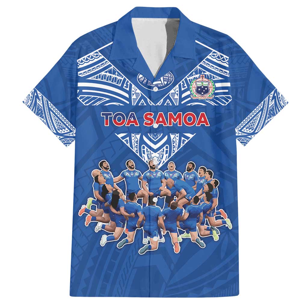 Toa Samoa Family Matching Long Sleeve Bodycon Dress and Hawaiian Shirt Samoan Warrior Spirit Rugby DT05 Dad's Shirt - Short Sleeve Blue - Polynesian Pride