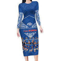 Toa Samoa Family Matching Long Sleeve Bodycon Dress and Hawaiian Shirt Samoan Warrior Spirit Rugby DT05 Mom's Dress Blue - Polynesian Pride