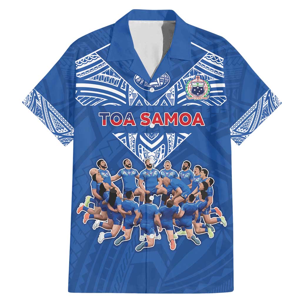 Toa Samoa Family Matching Mermaid Dress and Hawaiian Shirt Samoan Warrior Spirit Rugby DT05 Dad's Shirt - Short Sleeve Blue - Polynesian Pride