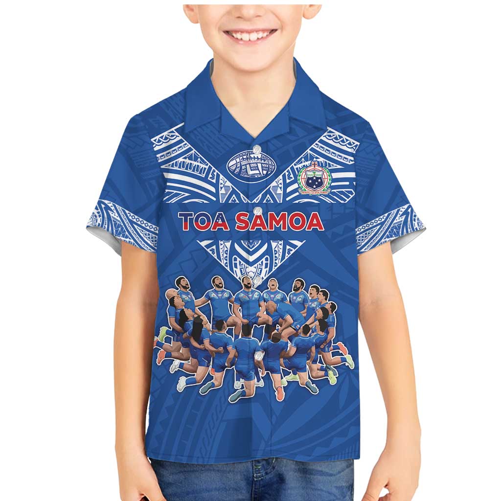Toa Samoa Family Matching Mermaid Dress and Hawaiian Shirt Samoan Warrior Spirit Rugby DT05 Son's Shirt Blue - Polynesian Pride