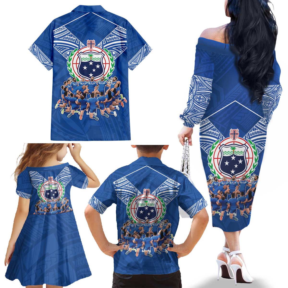 Toa Samoa Family Matching Off The Shoulder Long Sleeve Dress and Hawaiian Shirt Samoan Warrior Spirit Rugby DT05 - Polynesian Pride