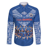 Toa Samoa Family Matching Off Shoulder Maxi Dress and Hawaiian Shirt Samoan Warrior Spirit Rugby DT05 Dad's Shirt - Long Sleeve Blue - Polynesian Pride