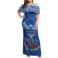 Toa Samoa Family Matching Off Shoulder Maxi Dress and Hawaiian Shirt Samoan Warrior Spirit Rugby DT05 Mom's Dress Blue - Polynesian Pride