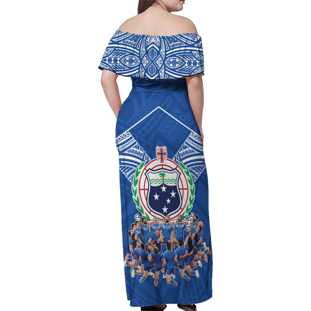 Toa Samoa Family Matching Off Shoulder Maxi Dress and Hawaiian Shirt Samoan Warrior Spirit Rugby DT05 - Polynesian Pride