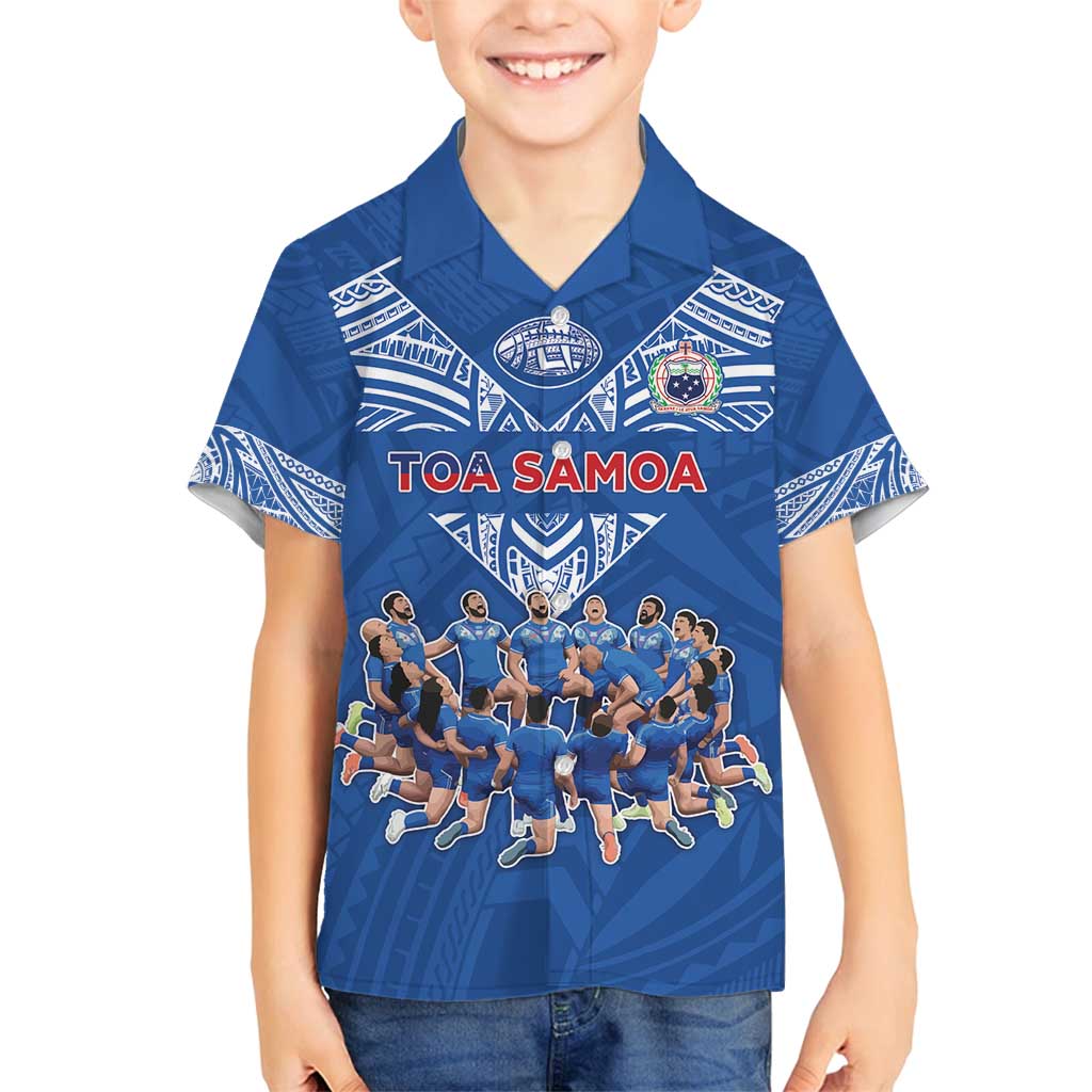 Toa Samoa Family Matching Off Shoulder Maxi Dress and Hawaiian Shirt Samoan Warrior Spirit Rugby DT05 Son's Shirt Blue - Polynesian Pride