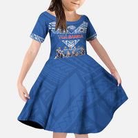 Toa Samoa Family Matching Puletasi and Hawaiian Shirt Samoan Warrior Spirit Rugby DT05 Daughter's Dress Blue - Polynesian Pride