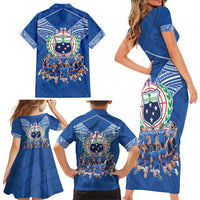 Toa Samoa Family Matching Short Sleeve Bodycon Dress and Hawaiian Shirt Samoan Warrior Spirit Rugby DT05 - Polynesian Pride