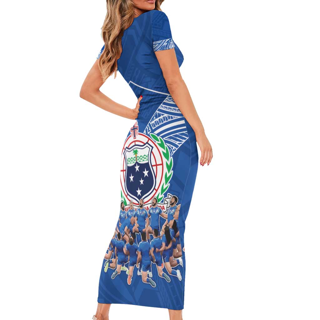 Toa Samoa Short Sleeve Bodycon Dress Samoan Warrior Spirit Rugby DT05 - Polynesian Pride