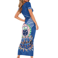 Toa Samoa Short Sleeve Bodycon Dress Samoan Warrior Spirit Rugby DT05 - Polynesian Pride