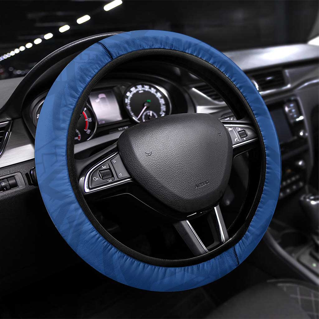 Toa Samoa Steering Wheel Cover Samoan Warrior Spirit Rugby DT05 Universal Fit Blue - Polynesian Pride