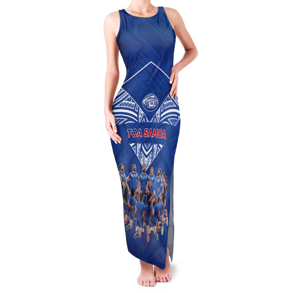 Toa Samoa Tank Maxi Dress Samoan Warrior Spirit Rugby DT05 Women Blue - Polynesian Pride