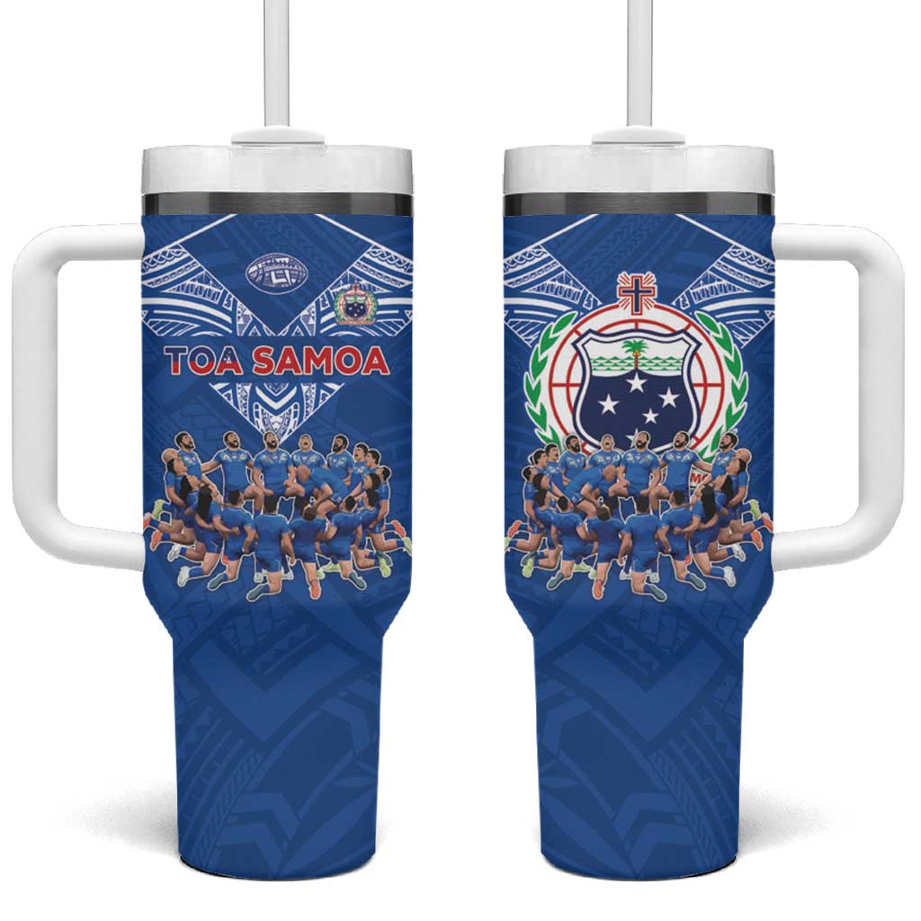 Toa Samoa Tumbler With Handle Samoan Warrior Spirit Rugby DT05 One Size: 40 oz Blue - Polynesian Pride