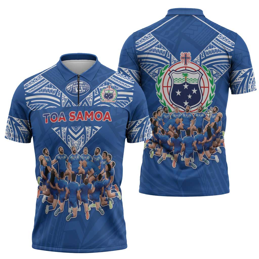 Toa Samoa Zipper Polo Shirt Samoan Warrior Spirit Rugby - Polynesian Pride