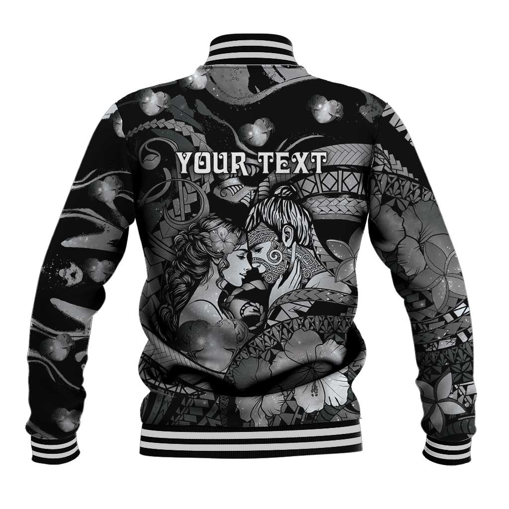 Personalised Maori Romantic Valentine Baseball Jacket The Hongi Kiss Black Galaxy