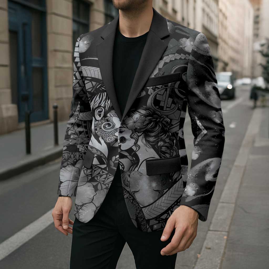Personalised Maori Romantic Valentine Blazer The Hongi Kiss Black Galaxy