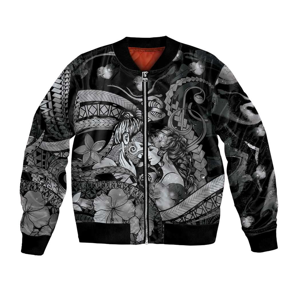 Personalised Maori Romantic Valentine Bomber Jacket The Hongi Kiss Black Galaxy