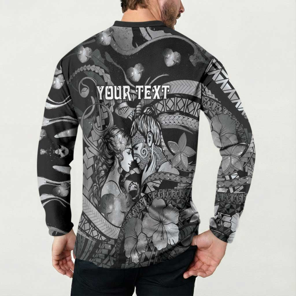 Personalised Maori Romantic Valentine Button Sweatshirt The Hongi Kiss Black Galaxy