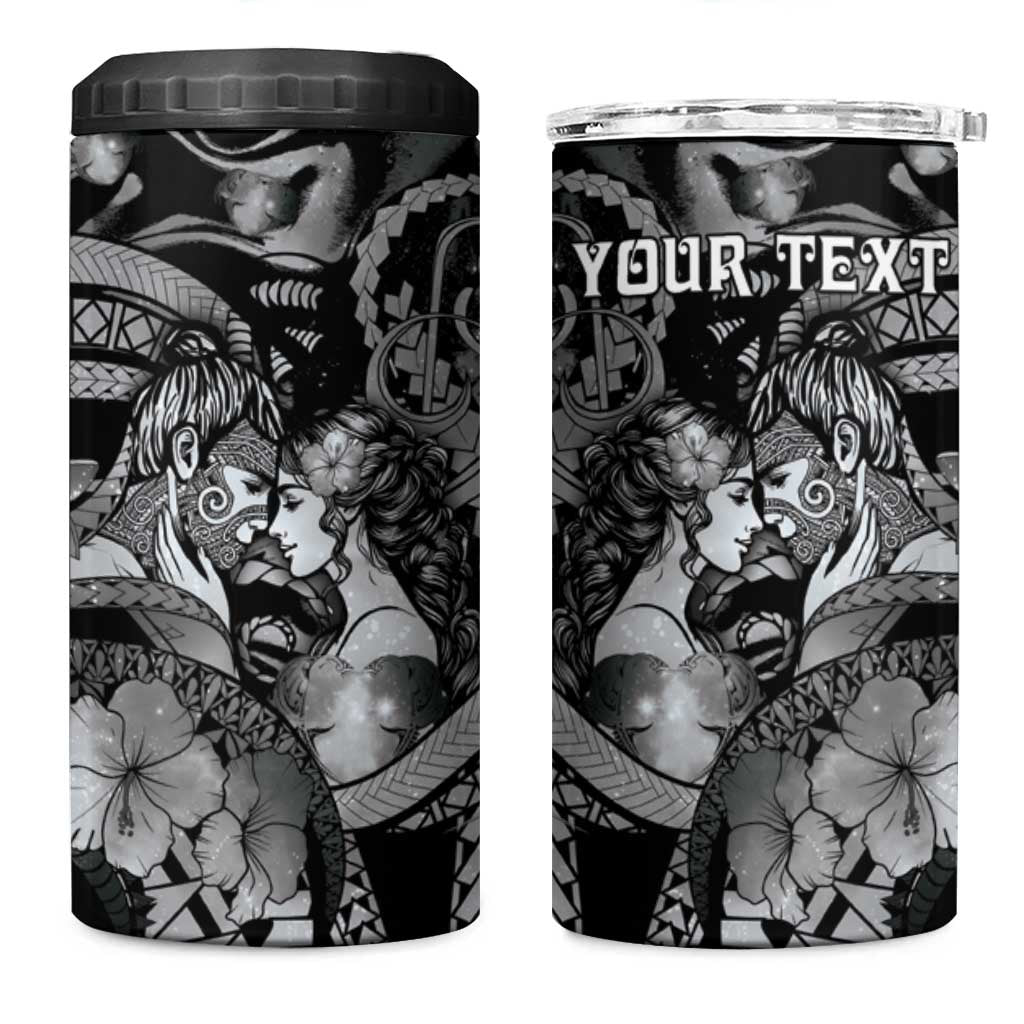 Personalised Maori Romantic Valentine 4 in 1 Can Cooler Tumbler The Hongi Kiss Black Galaxy