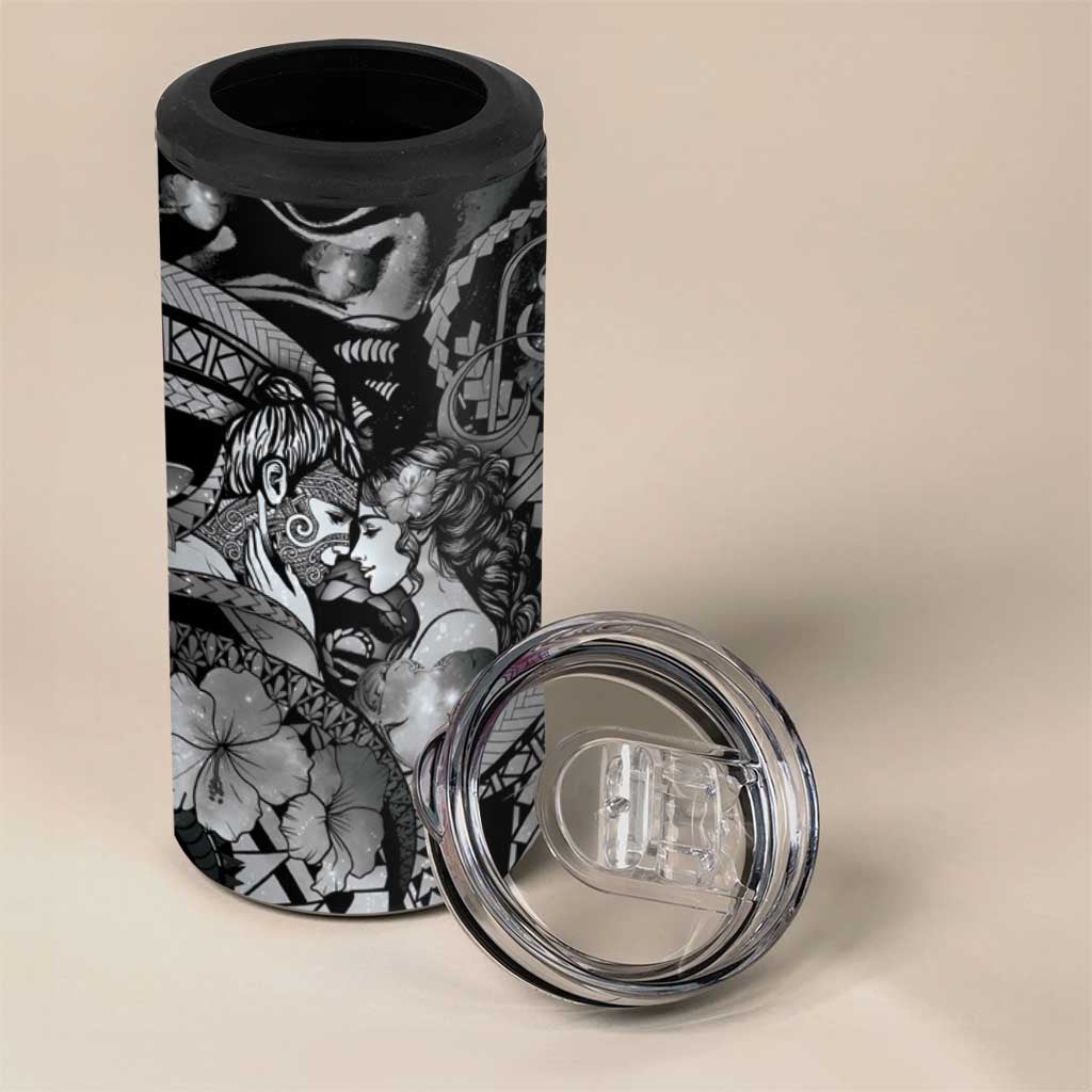 Personalised Maori Romantic Valentine 4 in 1 Can Cooler Tumbler The Hongi Kiss Black Galaxy
