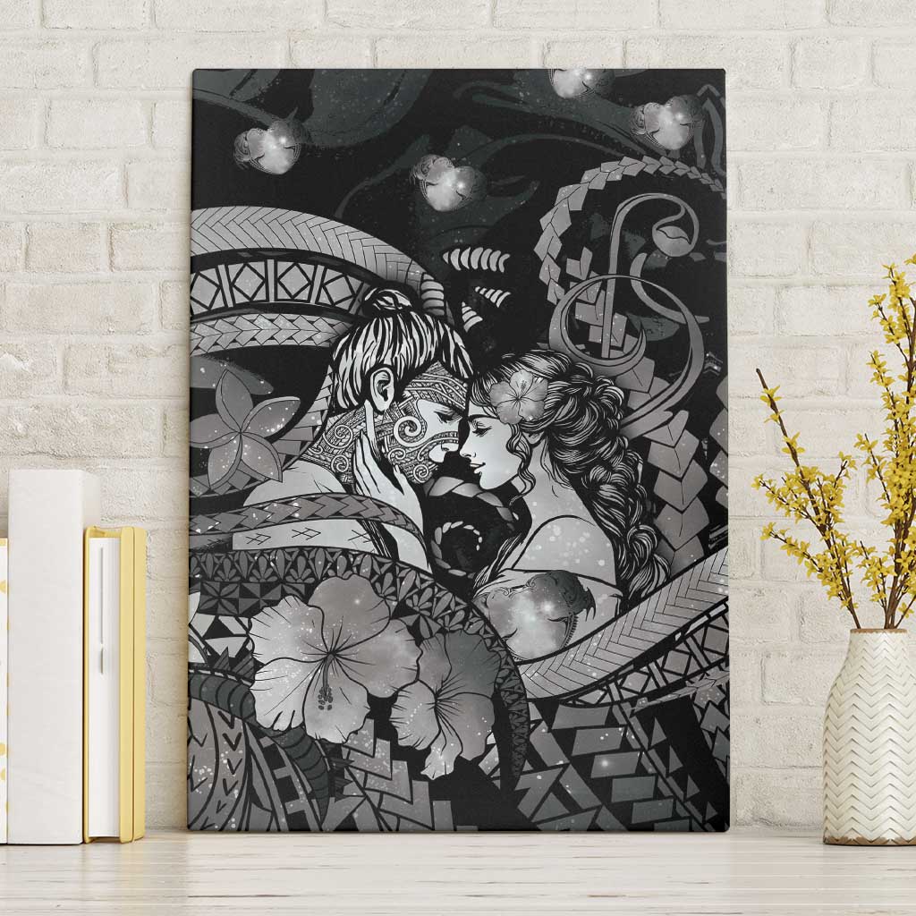 Maori Romantic Valentine Canvas Wall Art The Hongi Kiss Black Galaxy DT05 Without Frame Black - Polynesian Pride
