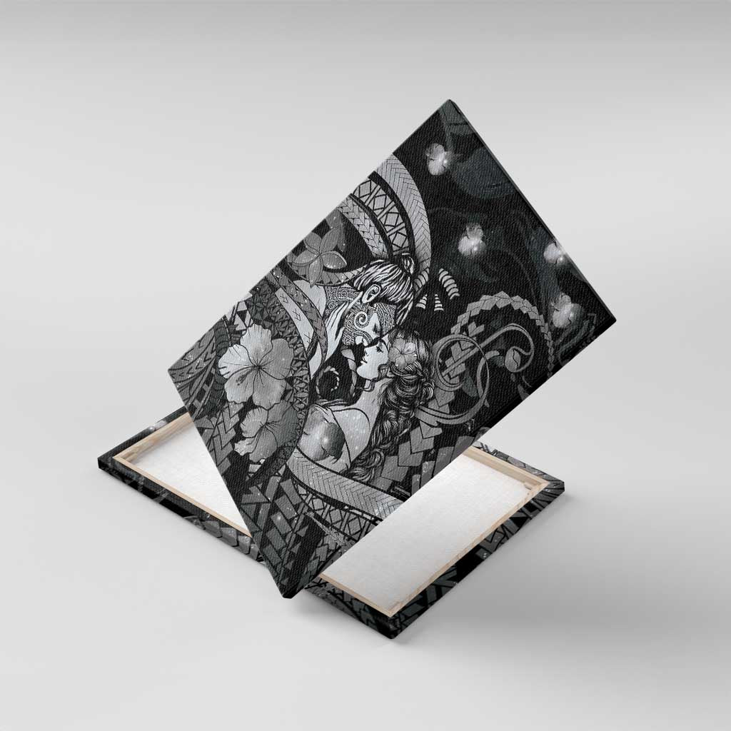 Maori Romantic Valentine Canvas Wall Art The Hongi Kiss Black Galaxy DT05 With Frame Black - Polynesian Pride