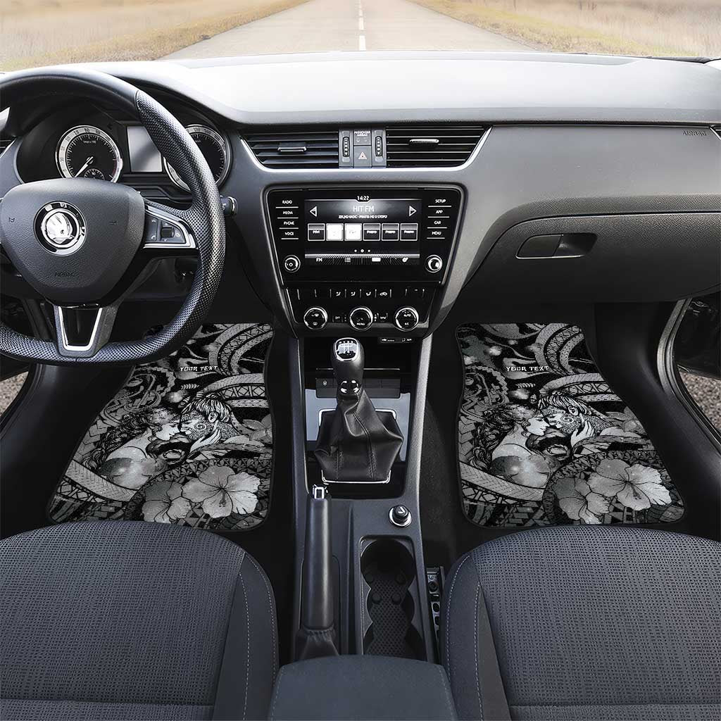 Personalised Maori Romantic Valentine Car Mats The Hongi Kiss Black Galaxy DT05 Set 2pcs - Front Black - Polynesian Pride