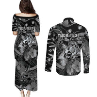 Personalised Maori Romantic Valentine Couples Matching Puletasi and Long Sleeve Button Shirt The Hongi Kiss Black Galaxy DT05 - Polynesian Pride