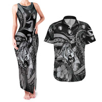 Personalised Maori Romantic Valentine Couples Matching Tank Maxi Dress and Hawaiian Shirt The Hongi Kiss Black Galaxy DT05 Black - Polynesian Pride