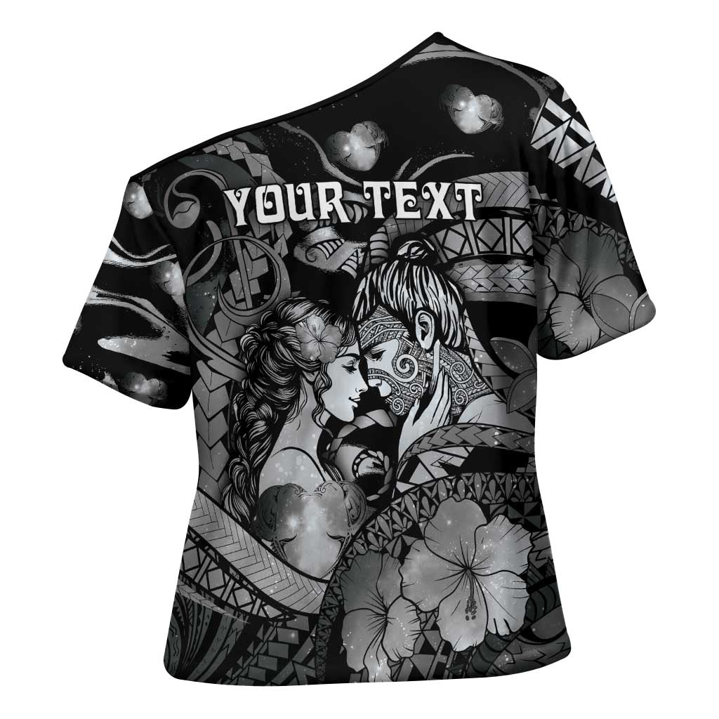 Personalised Maori Romantic Valentine Cross Shoulder Shirt The Hongi Kiss Black Galaxy