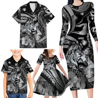 Personalised Maori Romantic Valentine Family Matching Long Sleeve Bodycon Dress and Hawaiian Shirt The Hongi Kiss Black Galaxy DT05 - Polynesian Pride
