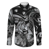Personalised Maori Romantic Valentine Family Matching Off Shoulder Maxi Dress and Hawaiian Shirt The Hongi Kiss Black Galaxy DT05 Dad's Shirt - Long Sleeve Black - Polynesian Pride