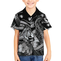 Personalised Maori Romantic Valentine Family Matching Short Sleeve Bodycon Dress and Hawaiian Shirt The Hongi Kiss Black Galaxy DT05 Son's Shirt Black - Polynesian Pride