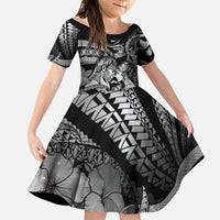Personalised Maori Romantic Valentine Family Matching Summer Maxi Dress and Hawaiian Shirt The Hongi Kiss Black Galaxy DT05 Daughter's Dress Black - Polynesian Pride