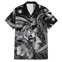 Personalised Maori Romantic Valentine Family Matching Summer Maxi Dress and Hawaiian Shirt The Hongi Kiss Black Galaxy DT05 Dad's Shirt - Short Sleeve Black - Polynesian Pride