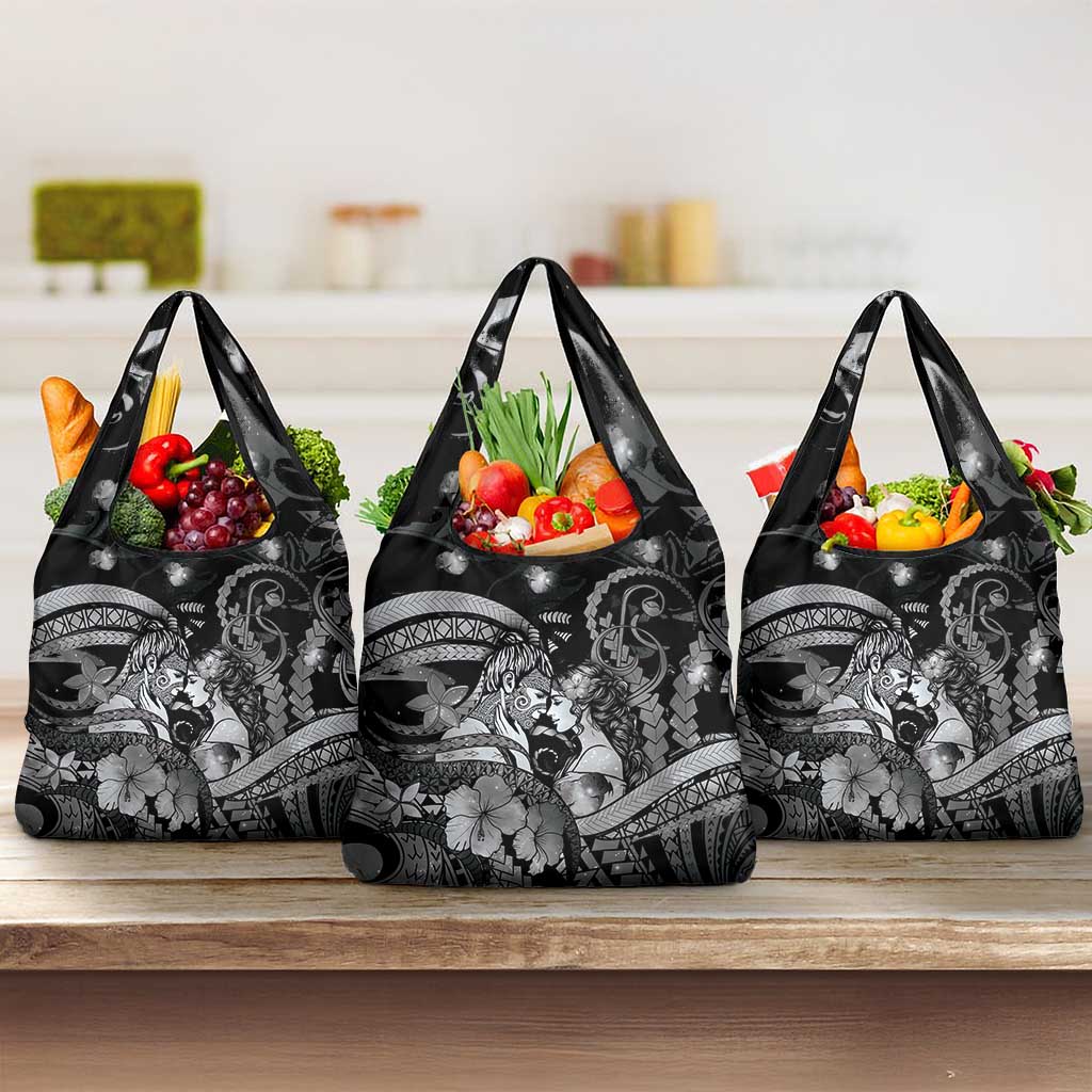 Maori Romantic Valentine Grocery Bag The Hongi Kiss Black Galaxy