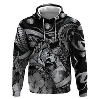 Personalised Maori Romantic Valentine Hoodie The Hongi Kiss Black Galaxy