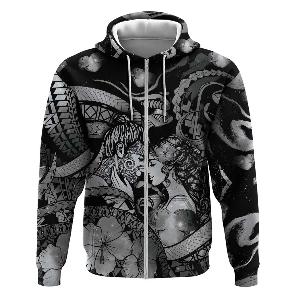 Personalised Maori Romantic Valentine Hoodie The Hongi Kiss Black Galaxy