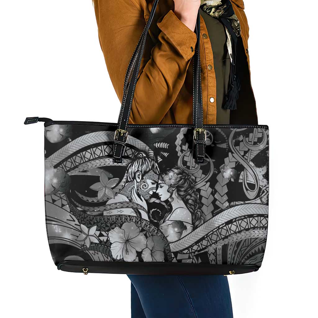 Maori Romantic Valentine Leather Tote Bag The Hongi Kiss Black Galaxy