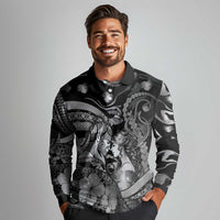 Personalised Maori Romantic Valentine Long Sleeve Polo Shirt The Hongi Kiss Black Galaxy DT05 - Polynesian Pride