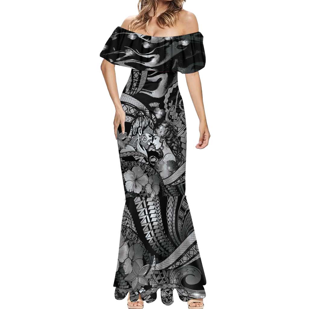 Personalised Maori Romantic Valentine Mermaid Dress The Hongi Kiss Black Galaxy DT05 - Polynesian Pride