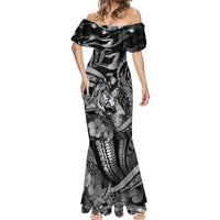 Personalised Maori Romantic Valentine Mermaid Dress The Hongi Kiss Black Galaxy DT05 - Polynesian Pride