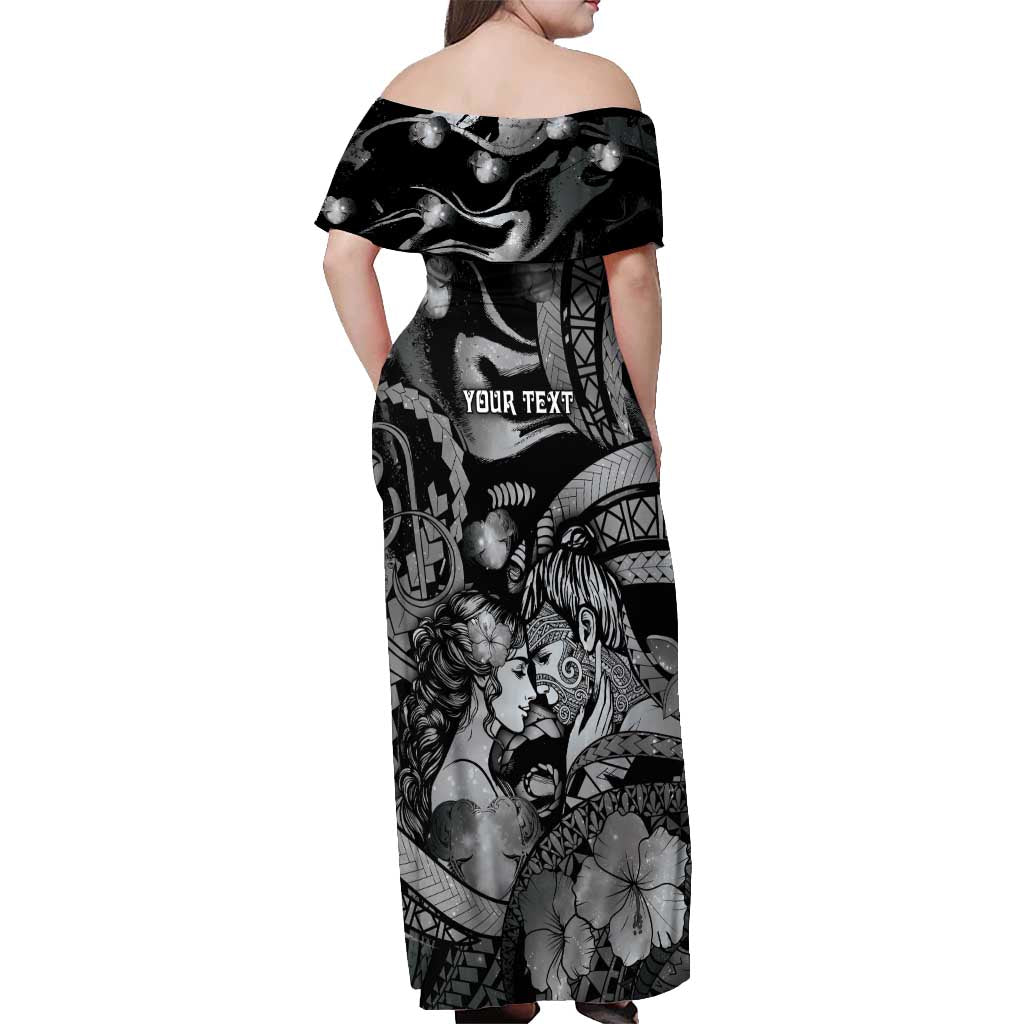 Personalised Maori Romantic Valentine Off Shoulder Maxi Dress The Hongi Kiss Black Galaxy