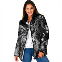 Personalised Maori Romantic Valentine Padded Jacket The Hongi Kiss Black Galaxy